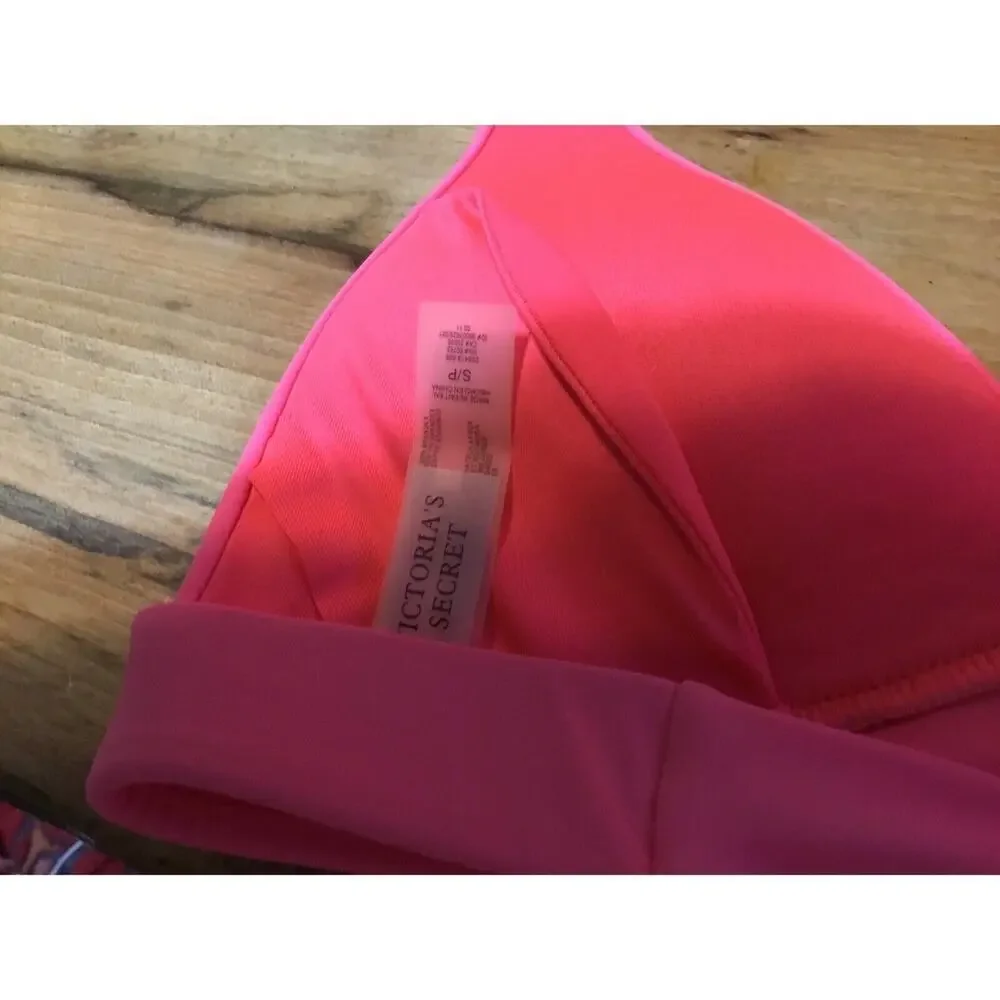 Victorias Secret Neon Pink Halter Bikini Top Molded Cups Size Small S/P‎